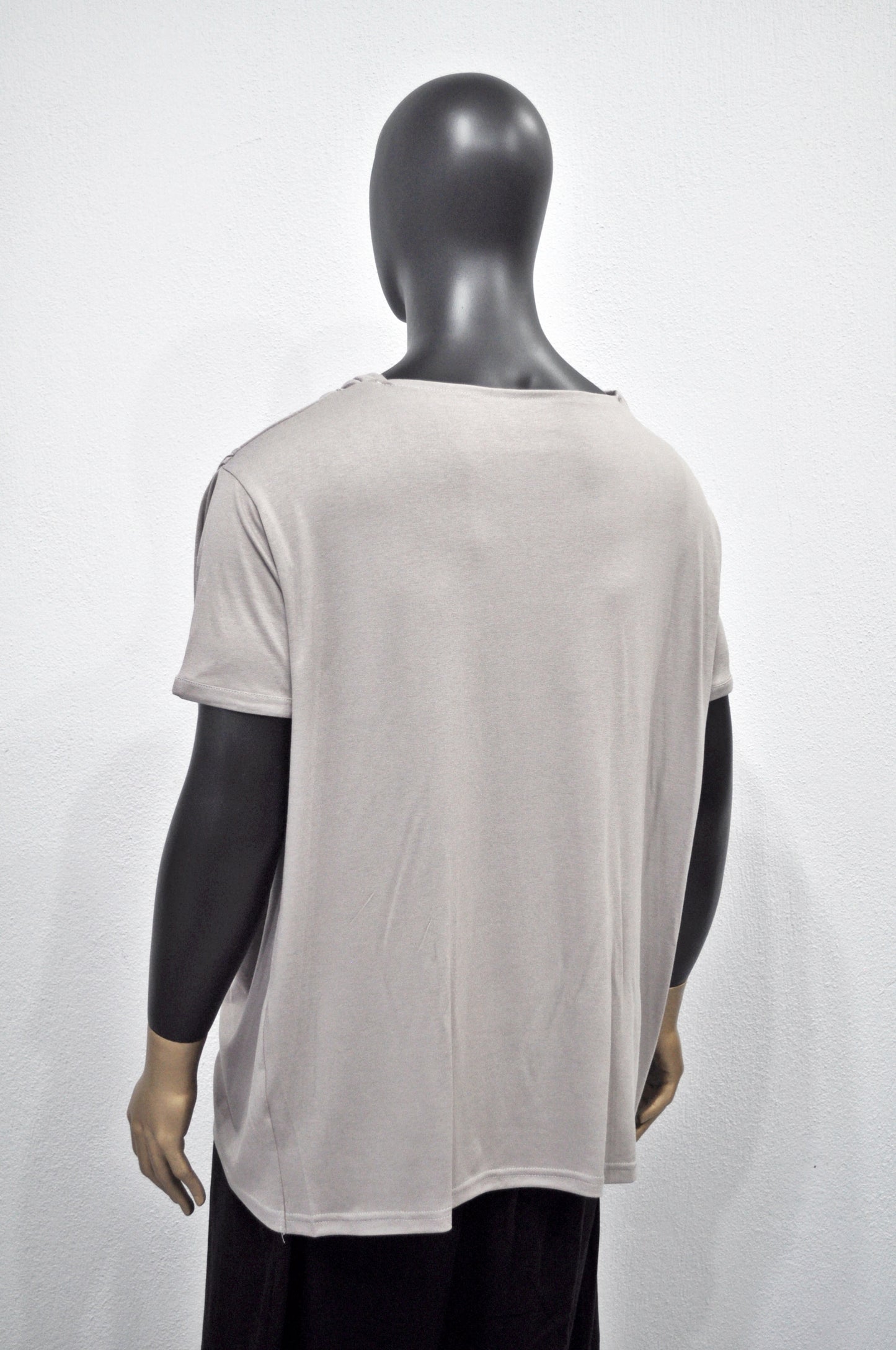 Men’s Draped Cowl Neck Shirt – Avant-Garde Asymmetrical Short Sleeve Top, Minimalist Streetwear, Soft Gray Modal Blend, Misgendered -BB515