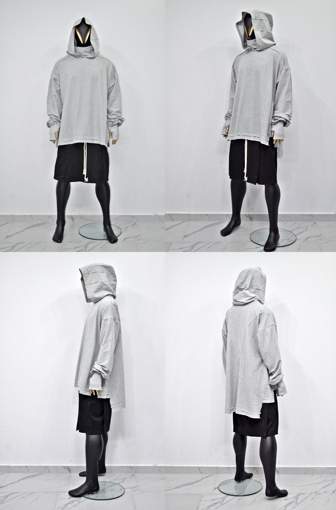 Hooded turtleneck sweater panels pockets sweatshirt