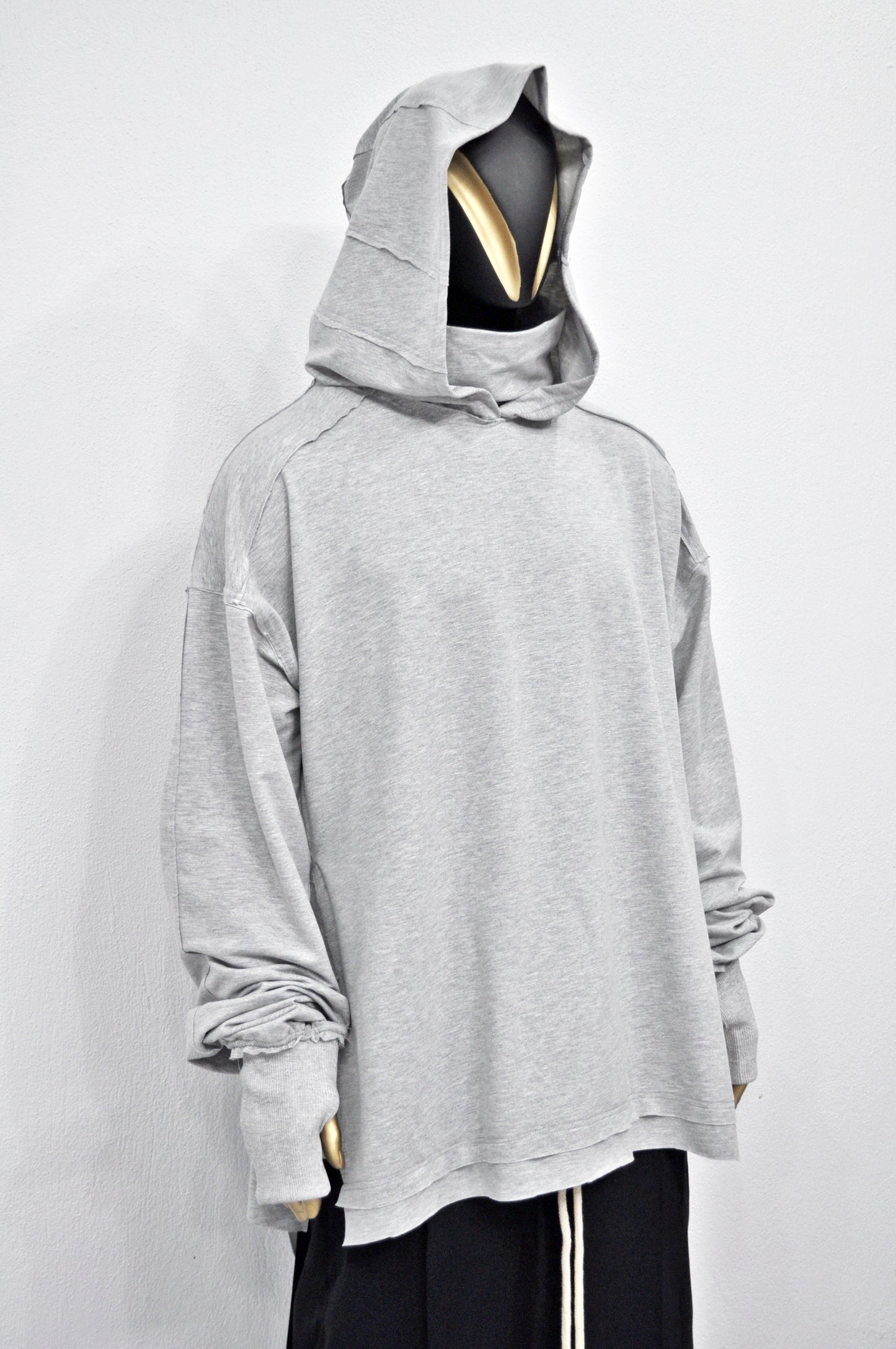 XS-8XL Men's Distressed Structured Silhouette Hooded Turtleneck Sweatshirt,Ashassin Asymetrical Cardigan,Cyber Futuristic Burning Man-BB0159