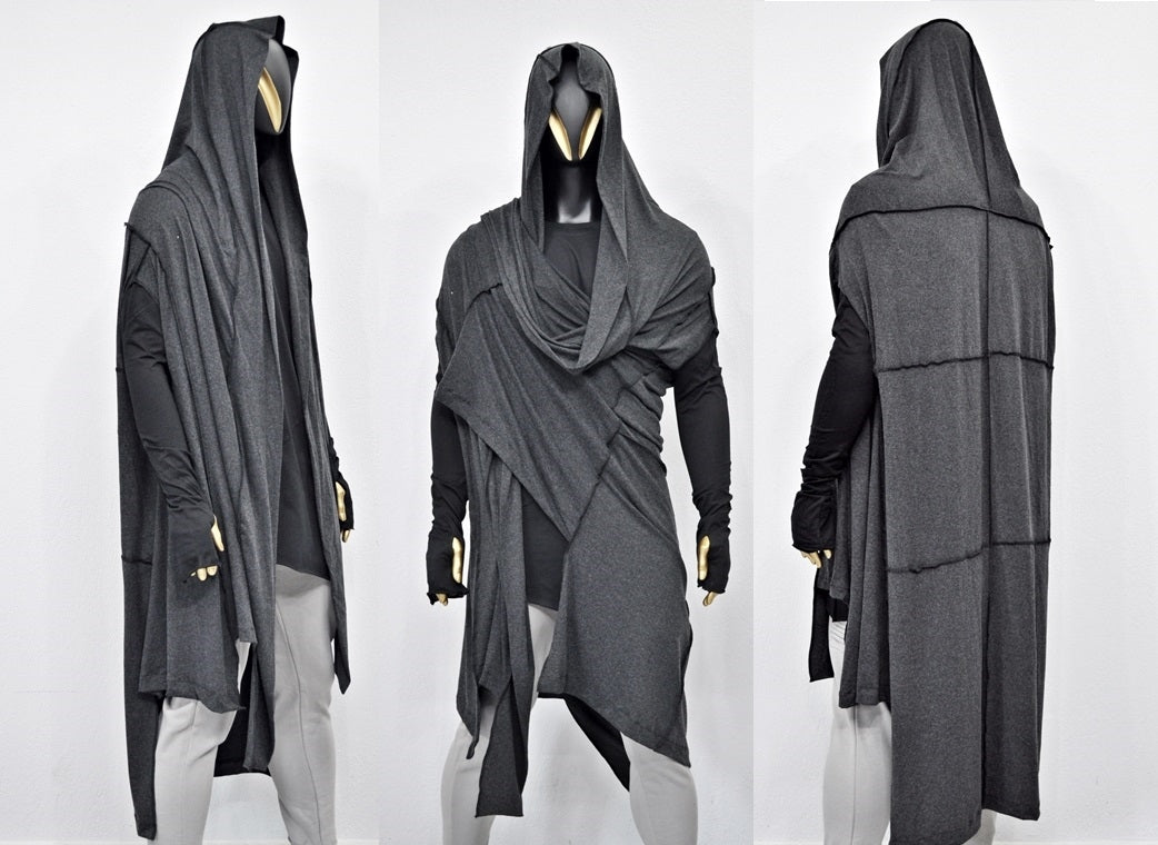 OverLong Poncho Cardigan,Japanese Oversized Sleeveless Kimono Wrap Shawl Shirt,Asymmetric Vest Hooded Cape Coat,Aesthetic Halloween-BB0154