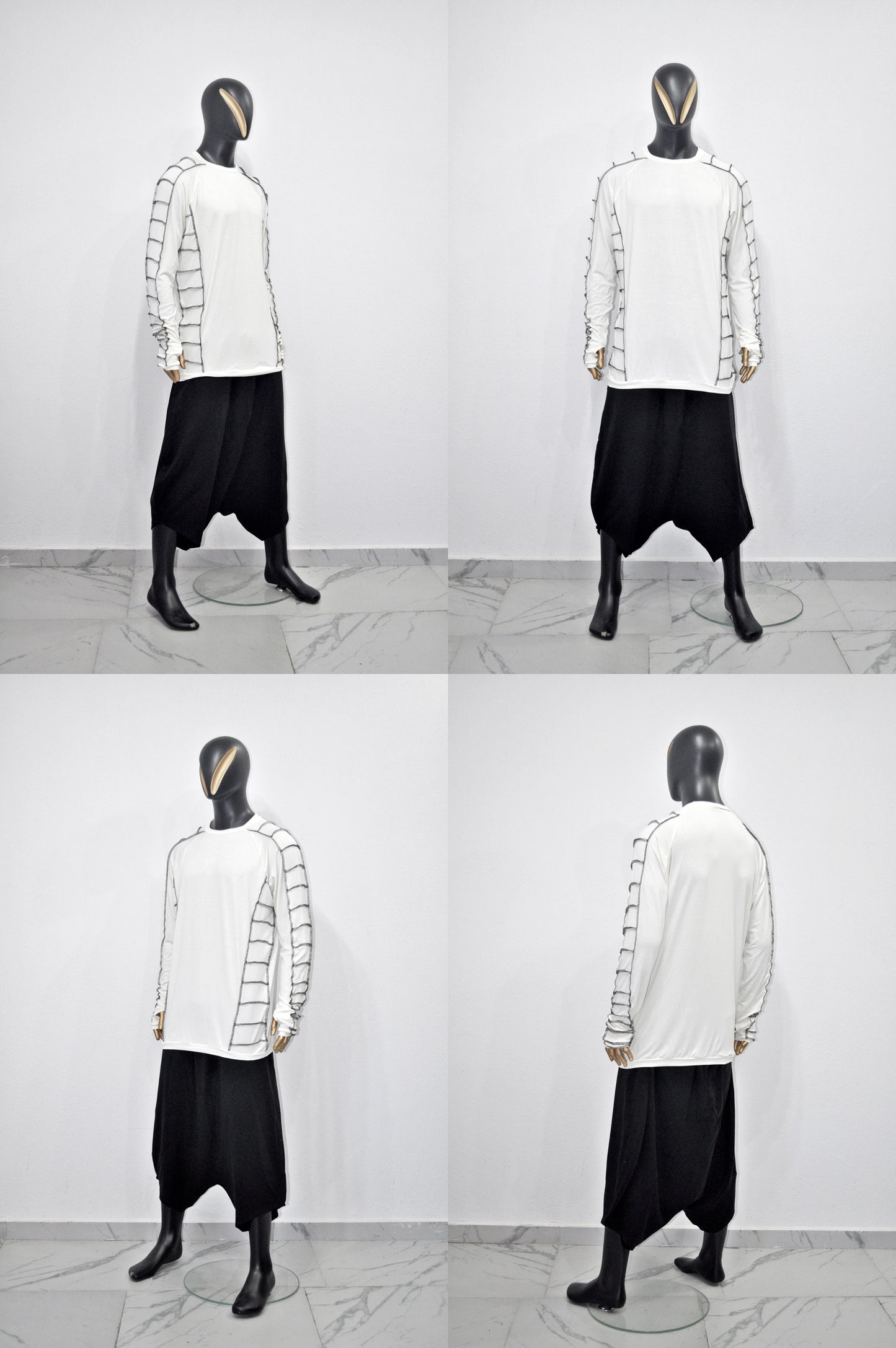 Long Short Sleeve Shirt with Contrast Ladder Stitch Detailing – Avant Garde Japanese Streetwear, Edgy Top, Minimalist Relaxed -BB516