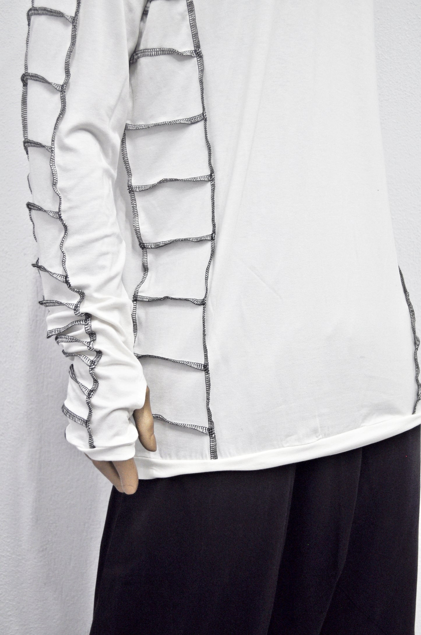 Long Short Sleeve Shirt with Contrast Ladder Stitch Detailing – Avant Garde Japanese Streetwear, Edgy Top, Minimalist Relaxed -BB516