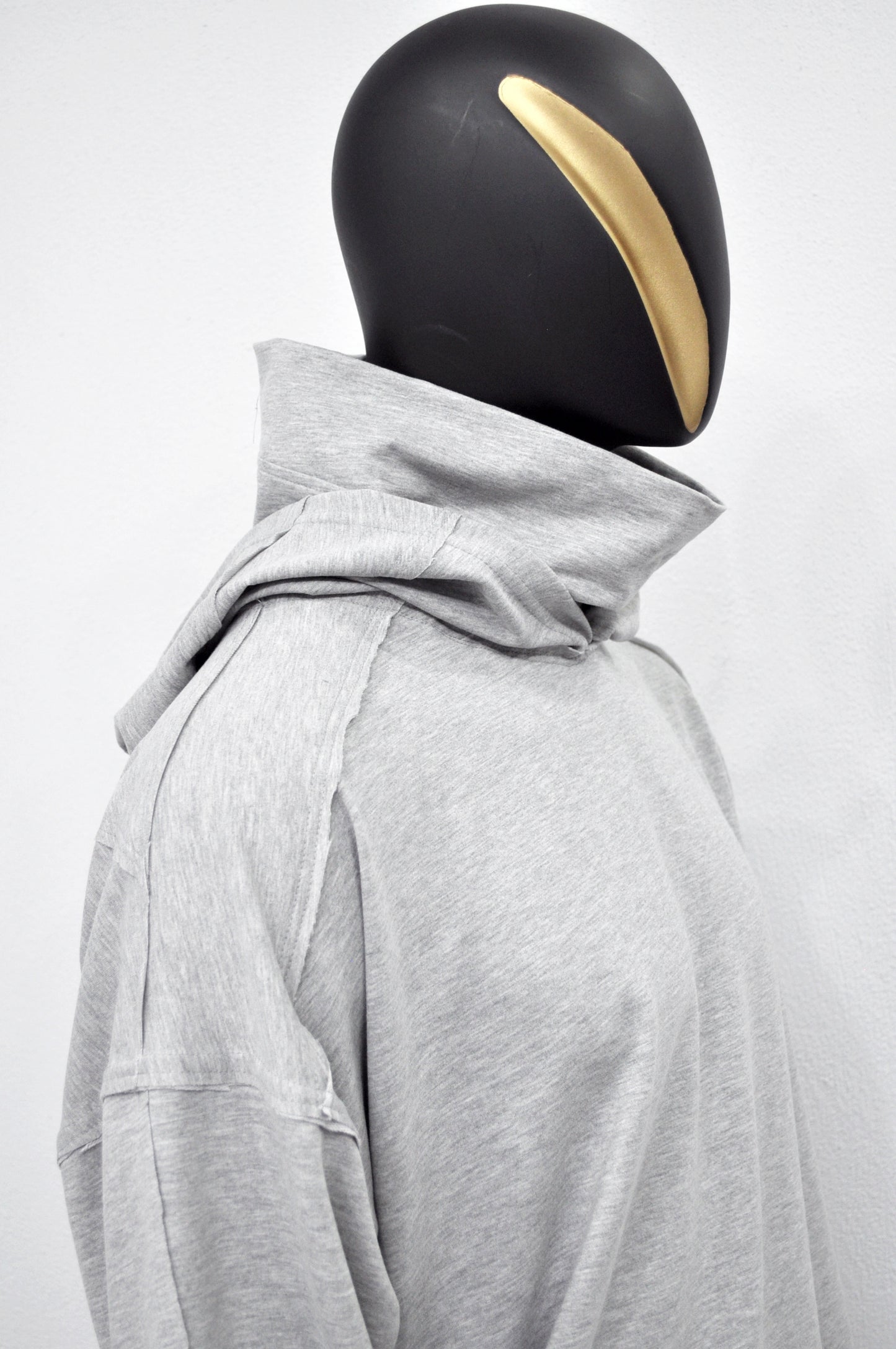 XS-8XL Men's Distressed Structured Silhouette Hooded Turtleneck Sweatshirt,Ashassin Asymetrical Cardigan,Cyber Futuristic Burning Man-BB0159