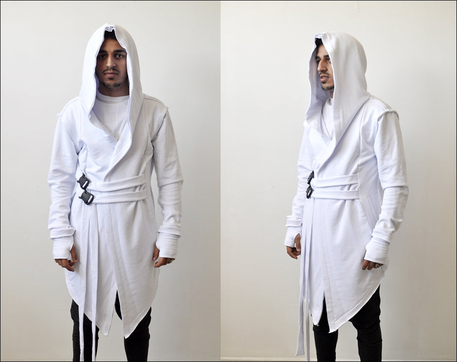 Assassin's Creed Hooded Cardigan Kimono,Long Asymmetrical Steampunk Futuristic