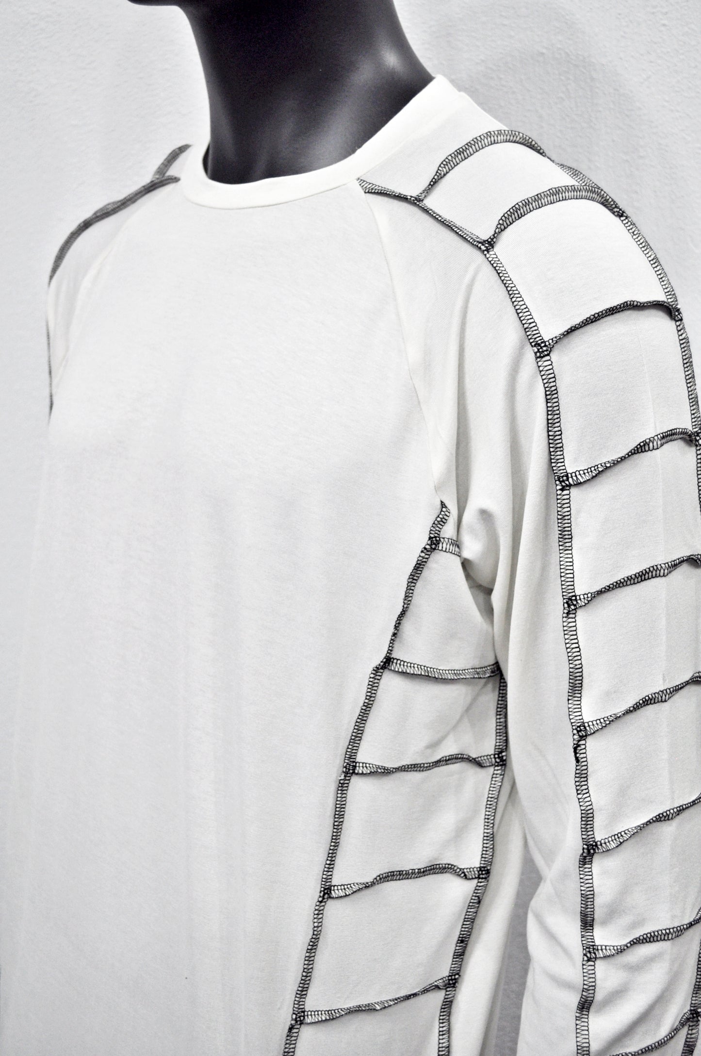 Long Short Sleeve Shirt with Contrast Ladder Stitch Detailing – Avant Garde Japanese Streetwear, Edgy Top, Minimalist Relaxed -BB516