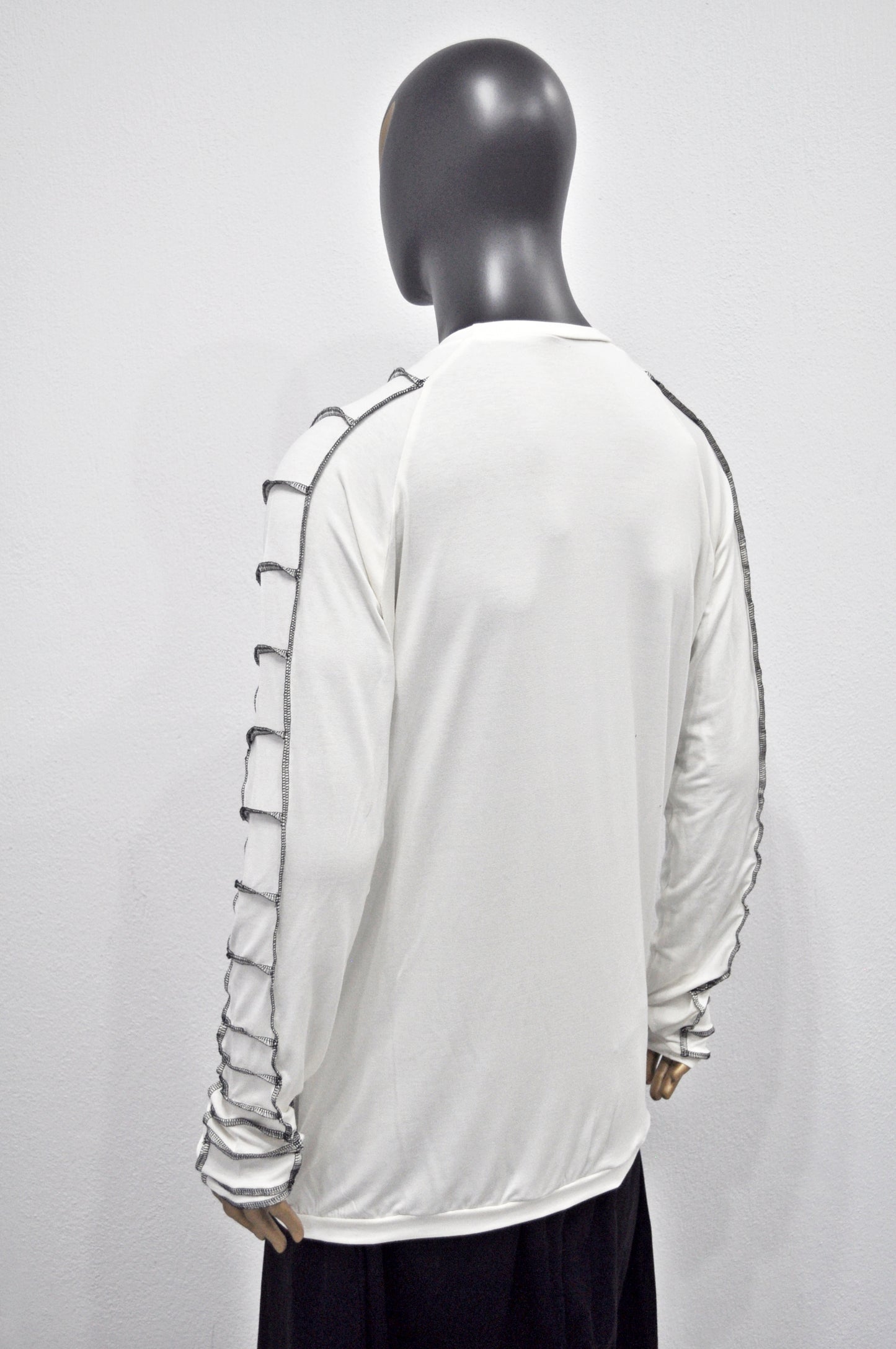 Long Short Sleeve Shirt with Contrast Ladder Stitch Detailing – Avant Garde Japanese Streetwear, Edgy Top, Minimalist Relaxed -BB516