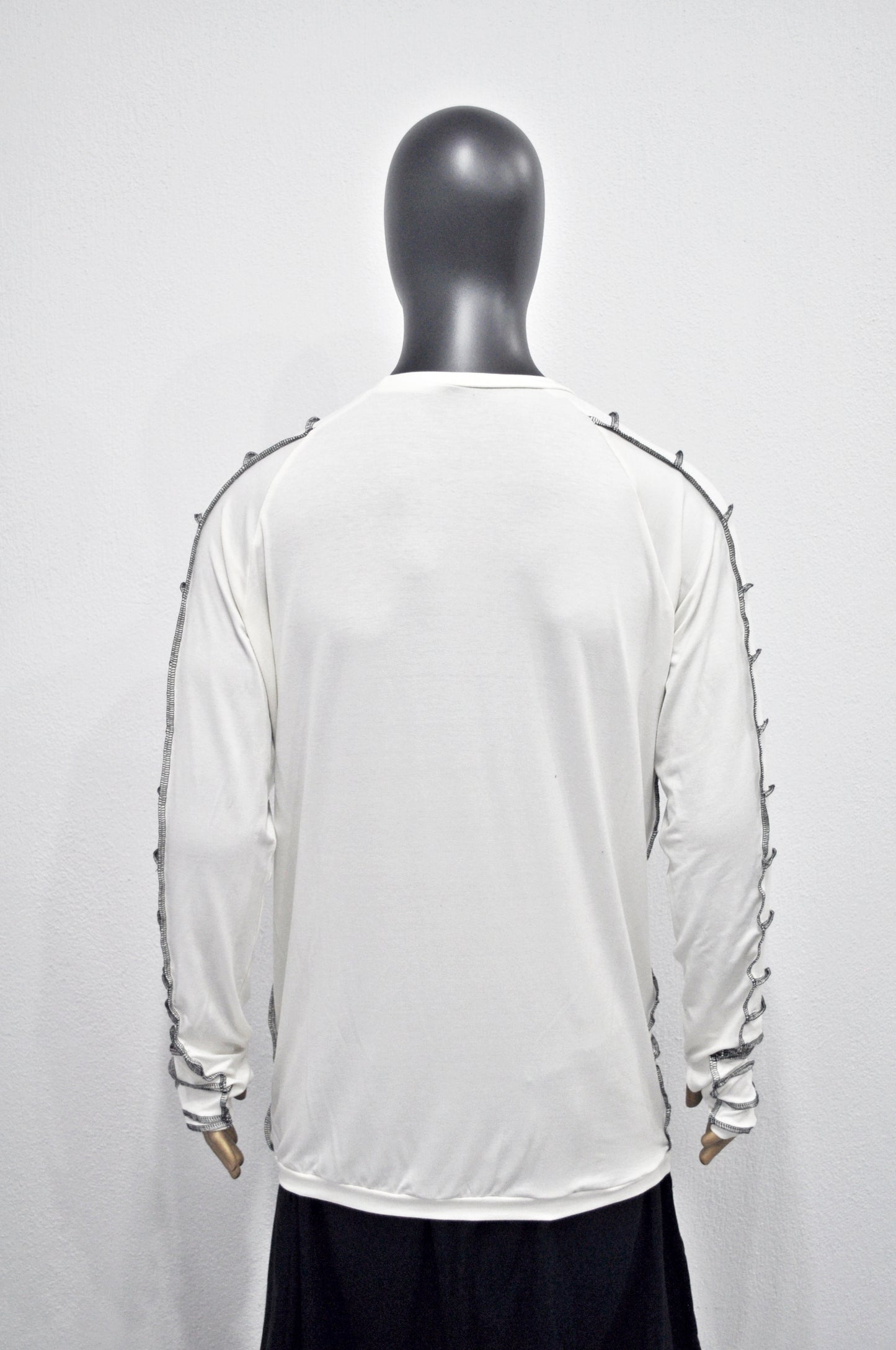 Long Short Sleeve Shirt with Contrast Ladder Stitch Detailing – Avant Garde Japanese Streetwear, Edgy Top, Minimalist Relaxed -BB516