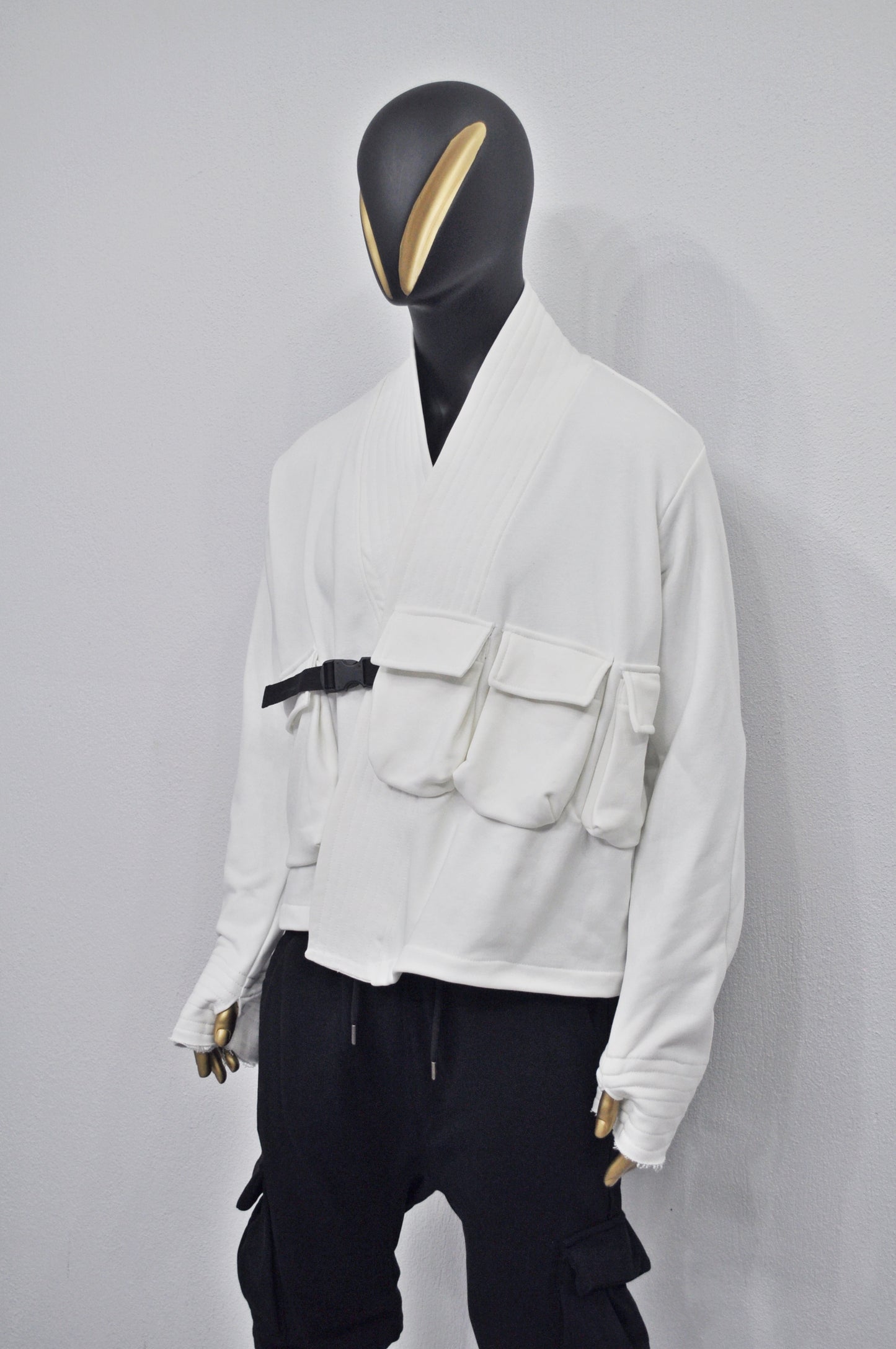 Front Pockets Jacket Kimono Look, Tie-up, Ninja Assassin Jacket,Steampunk Gothic--BB0173
