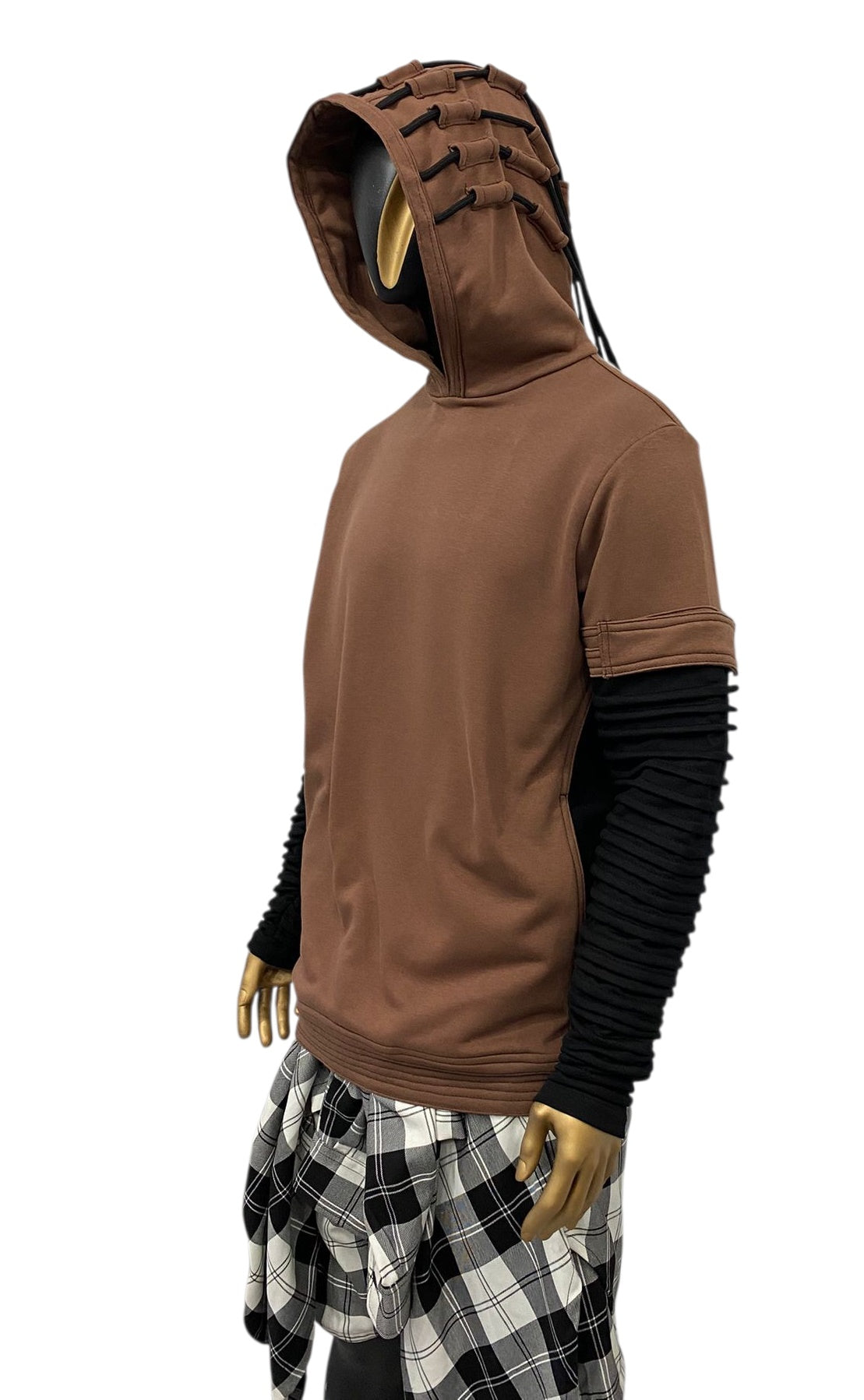 Cyberpunk Techwear Hoodie for Men • Futuristic Streetwear Hooded Sweatshirt • Dreadlock Hood Design • Layered Sleeve Tech • Urban -BB0188