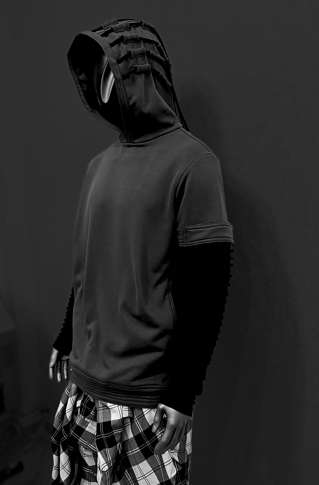 Cyberpunk Techwear Hoodie for Men • Futuristic Streetwear Hooded Sweatshirt • Dreadlock Hood Design • Layered Sleeve Tech • Urban -BB0188