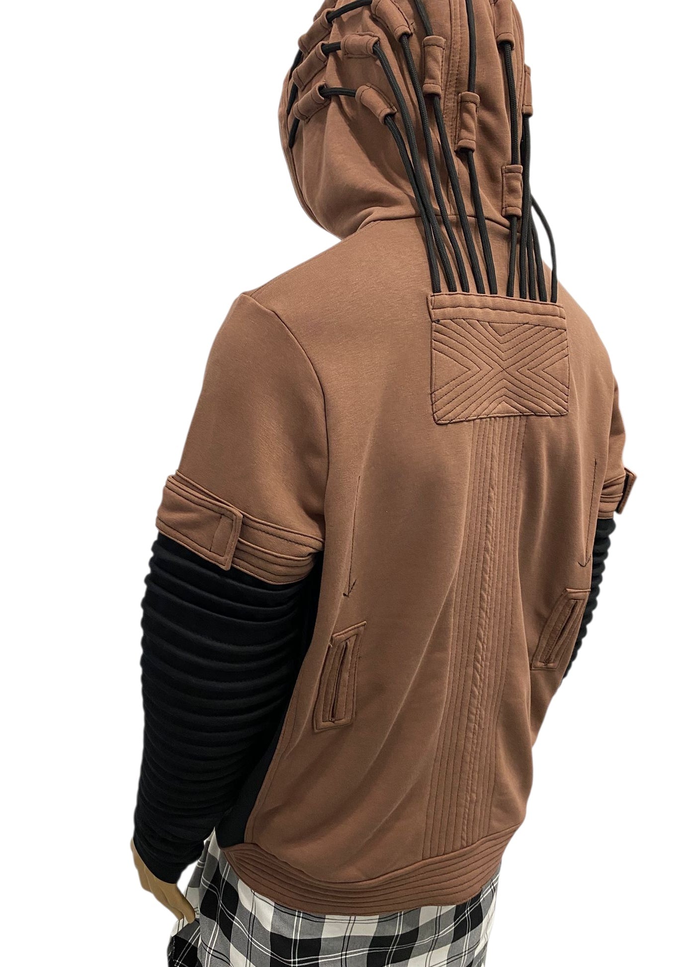 Cyberpunk Techwear Hoodie for Men • Futuristic Streetwear Hooded Sweatshirt • Dreadlock Hood Design • Layered Sleeve Tech • Urban -BB0188