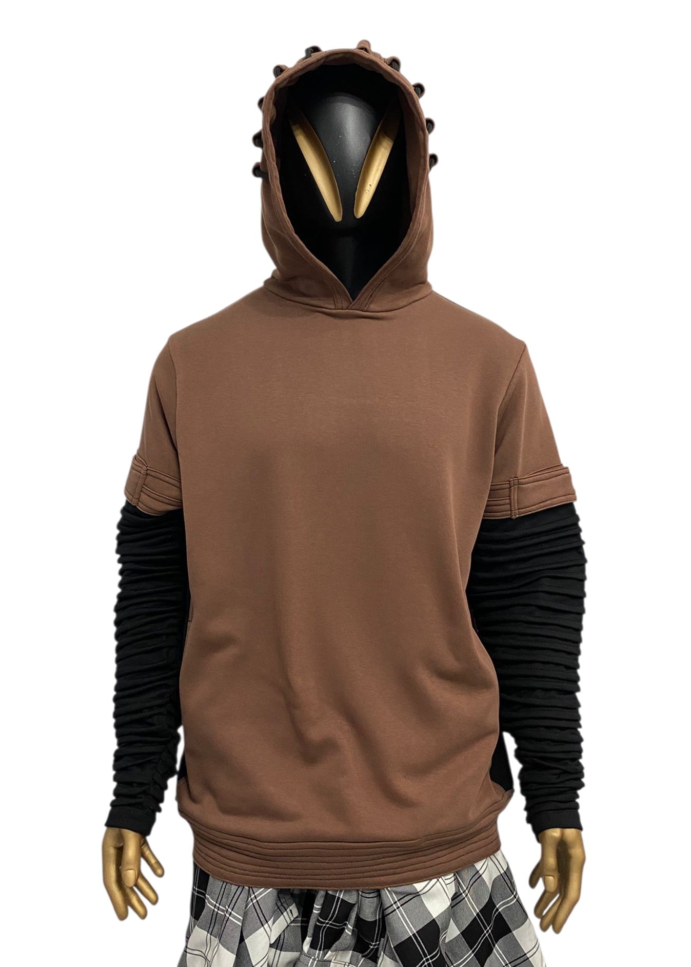 Cyberpunk Techwear Hoodie for Men • Futuristic Streetwear Hooded Sweatshirt • Dreadlock Hood Design • Layered Sleeve Tech • Urban -BB0188