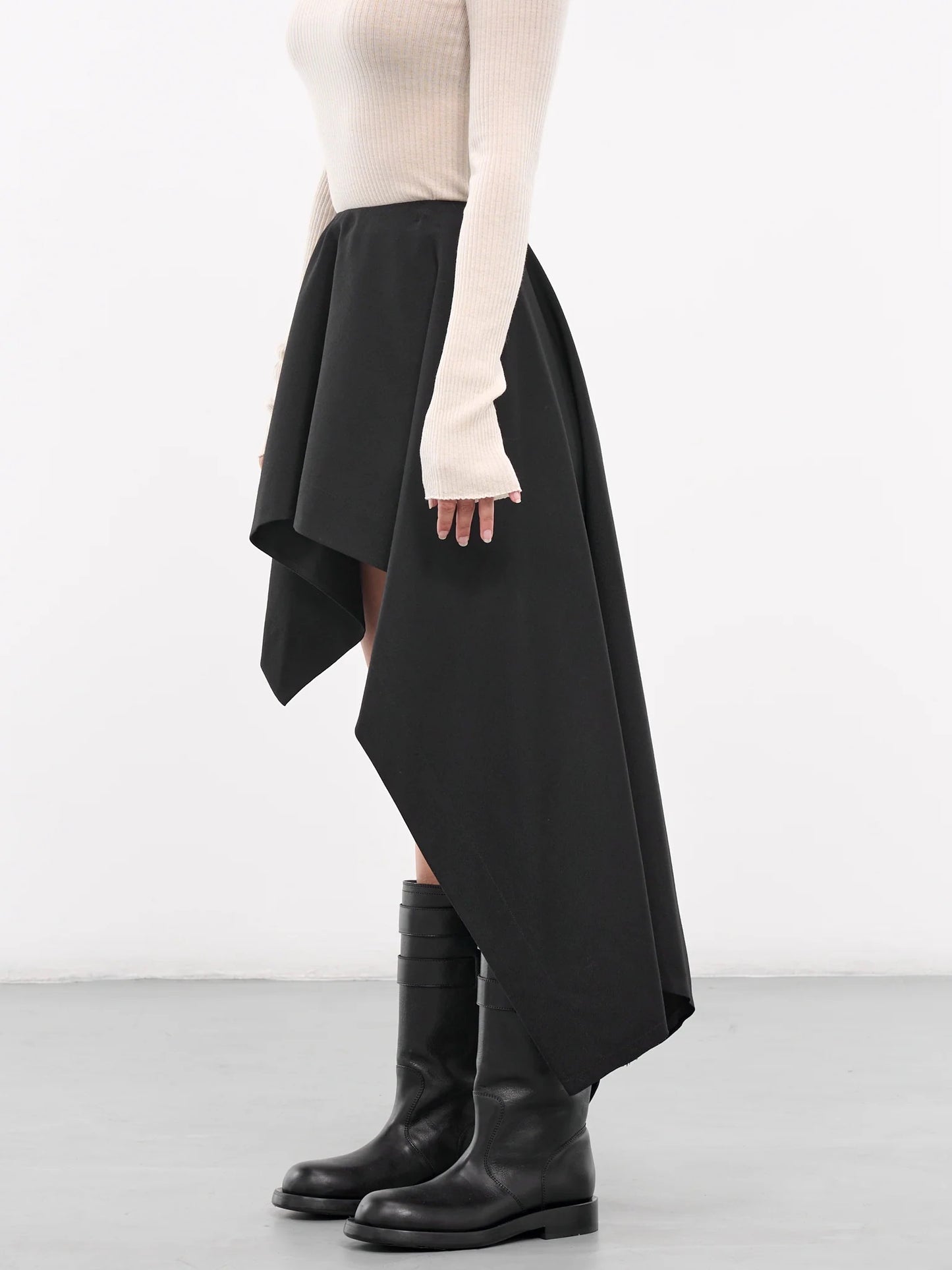 DRAPED SKIRT in Black Asymmetric Hem