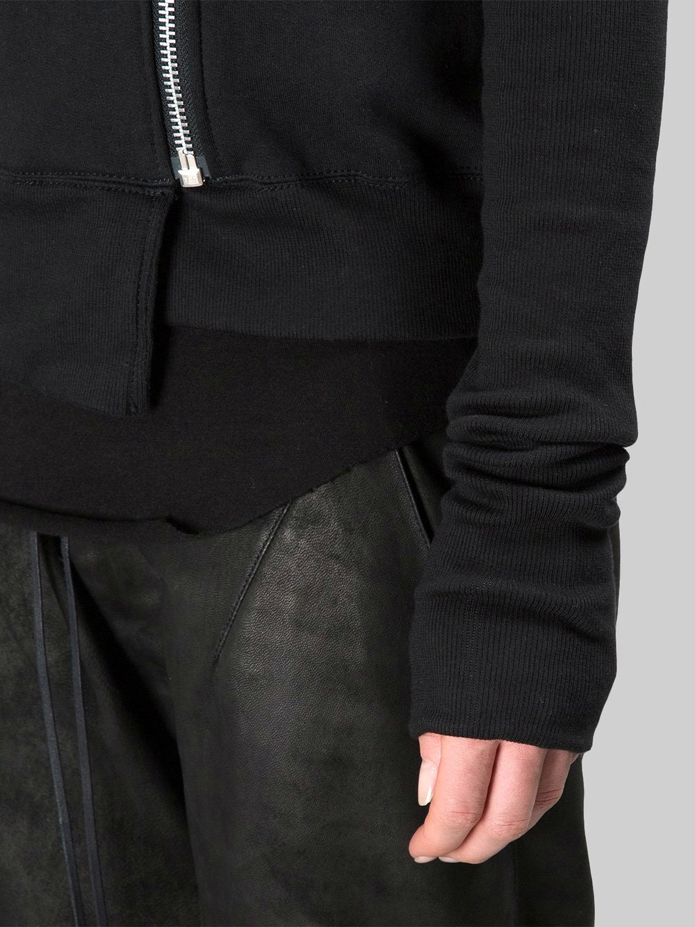 Black Assimetric Zip Collar Comb / Fleece Hood Sweatshirt Hoodie Dark