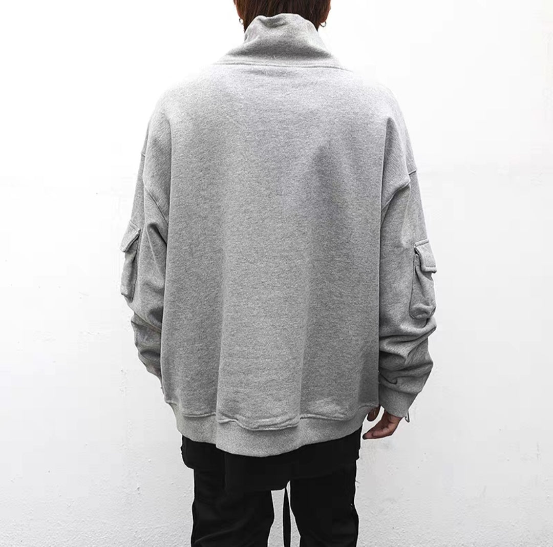 Men's Oversized High Neck Zip Sleeves Pullover Hoodie Sweatshirt