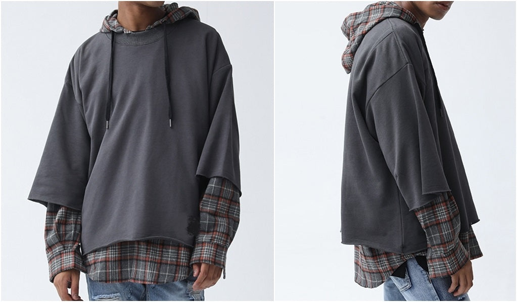 Oversized Boucle 3 Quarter Length Sleeve Hoodie Raw Edges Sweater Sweatshirt Kanye West
