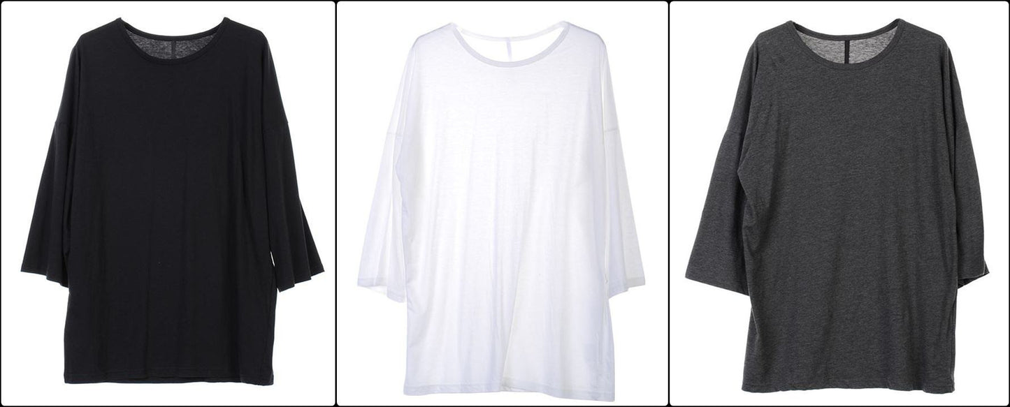 Japanese Oversized 3/4 Sleeve Samurai Shoulder Crop Viscose T-Shirt