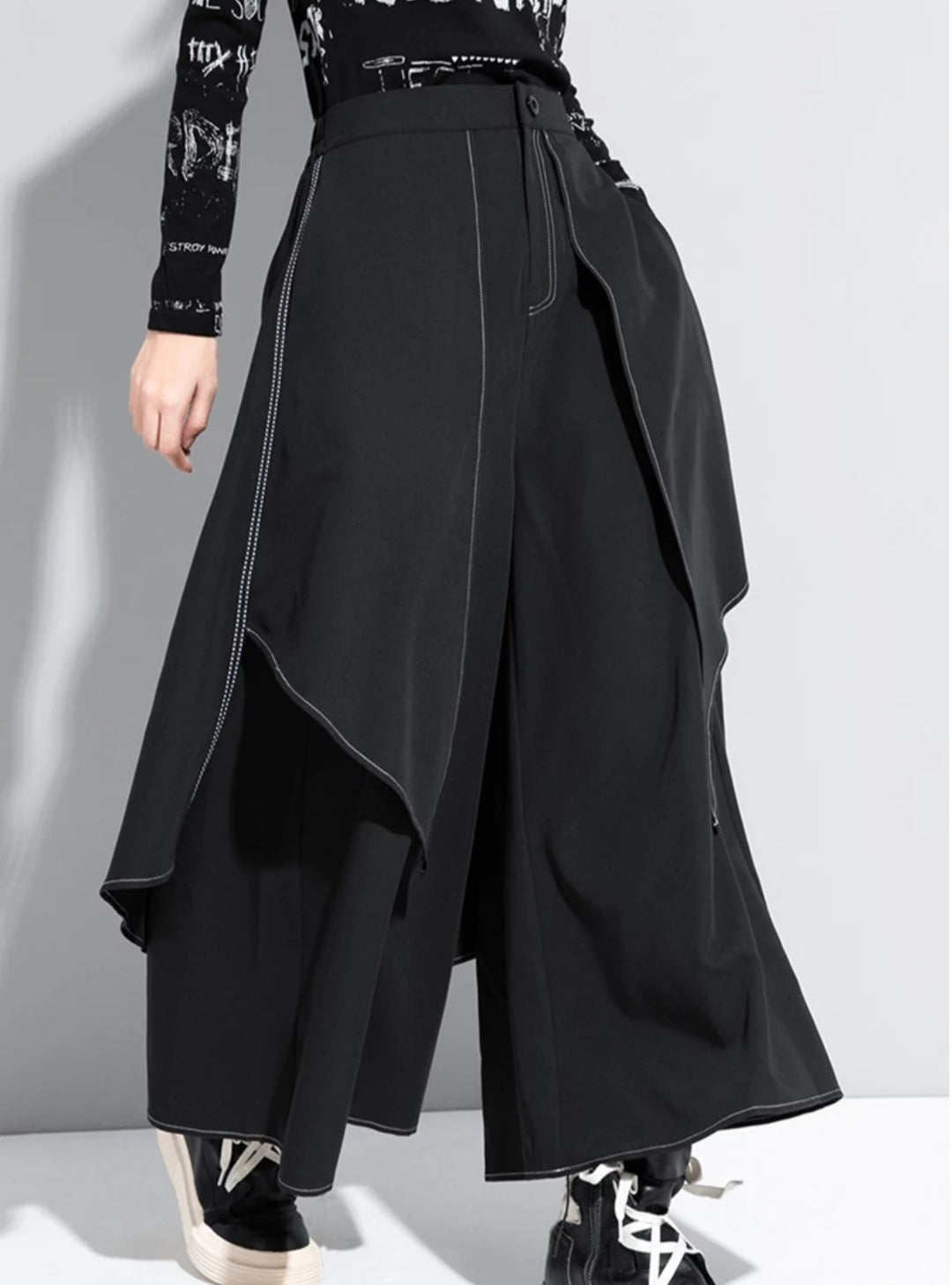 Samurai Style Black Cotton Drop Crotch Harem Pants Women, Plus