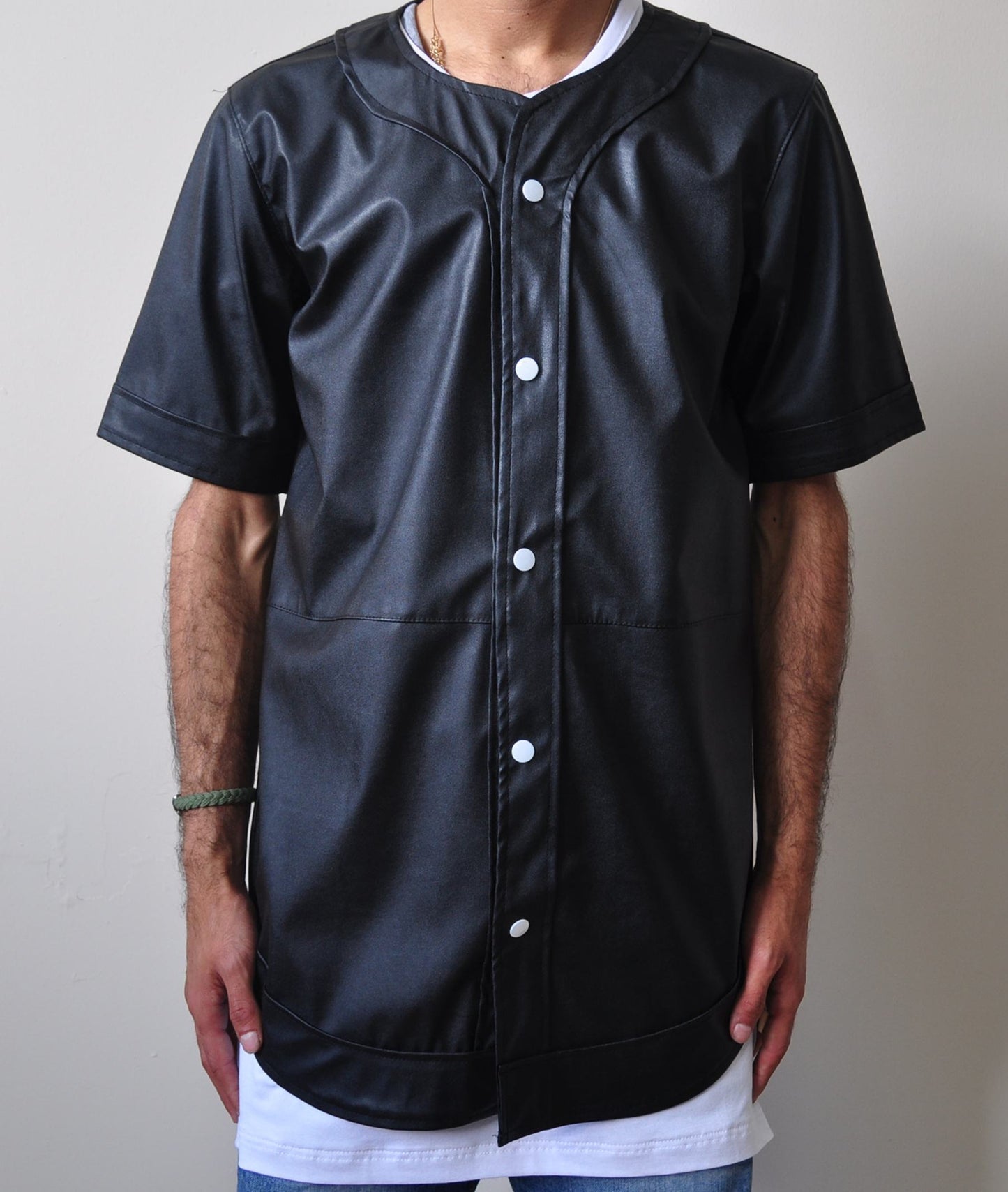 Perforated Leather Baseball Jersey