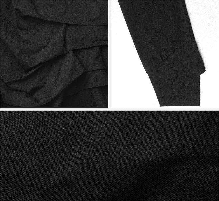 Dark Cotton Ruffle Top Hackers Draped Design Long Sleeve Tunic Dress