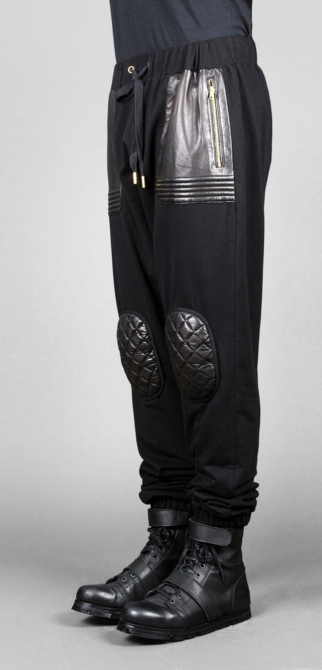 Future Moto Pants With Faux Leather Knee Patches and Two Silver Zip Leather Pocket