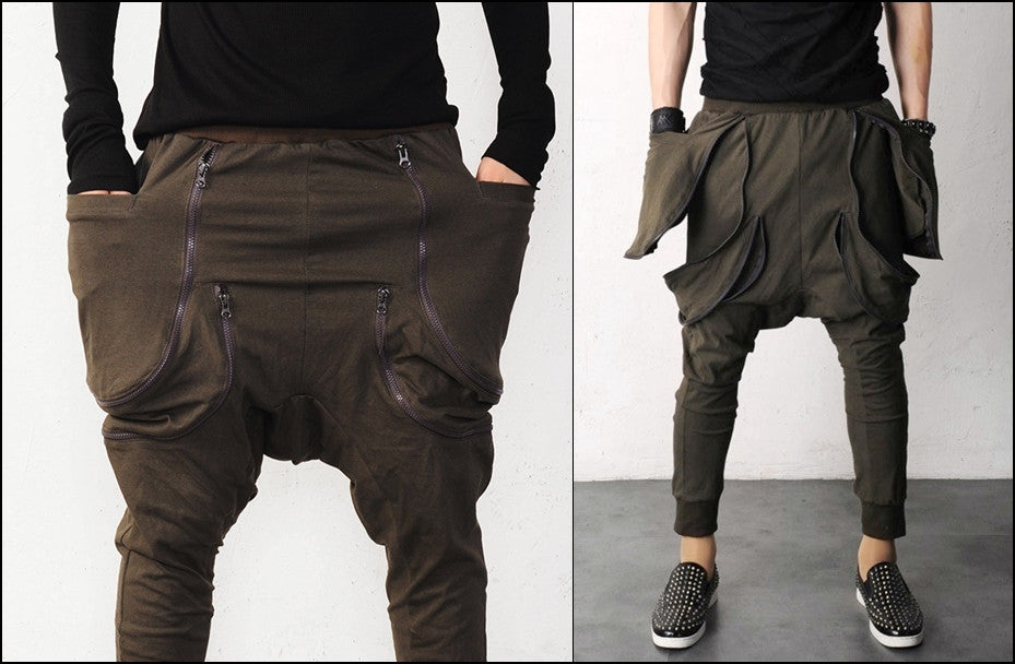 Asymmetric Extravagant Black Loose Casual Drop Crotch Harem Pants / Casual Black Pants SUPER DUPER