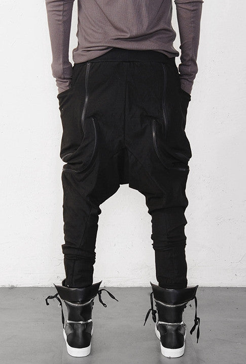 Asymmetric Extravagant Black Loose Casual Drop Crotch Harem Pants / Casual Black Pants SUPER DUPER
