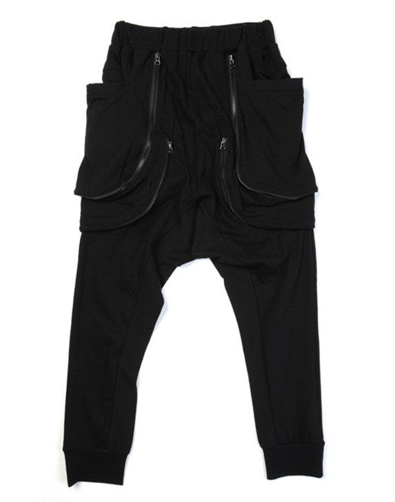 Asymmetric Extravagant Black Loose Casual Drop Crotch Harem Pants / Casual  Black Pants SUPER DUPER