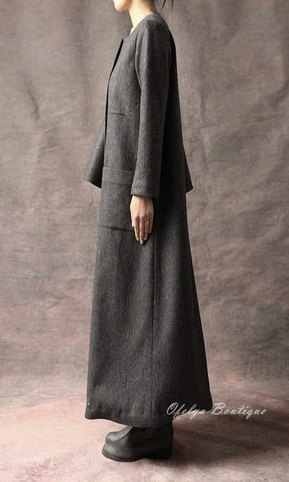 Oversized Big Dress With Two Pockets Stretch Cotton Asymmetric Cape Sleeve Coat/ Winter Woolblend Coat