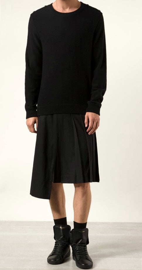 Men's Pleated Short Kilt  / Asymmetric Skirt