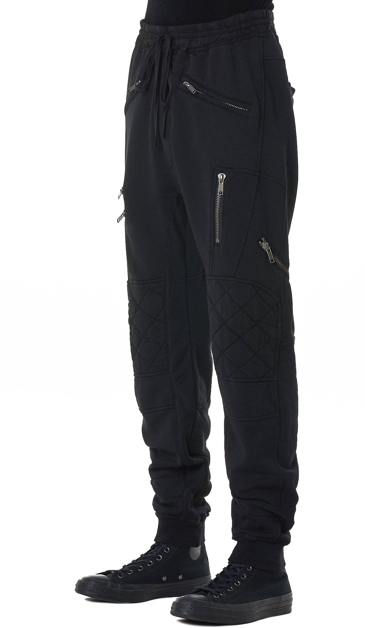 Men Biker Zip Jogger Elastic Waistband Zip Leg Pockets