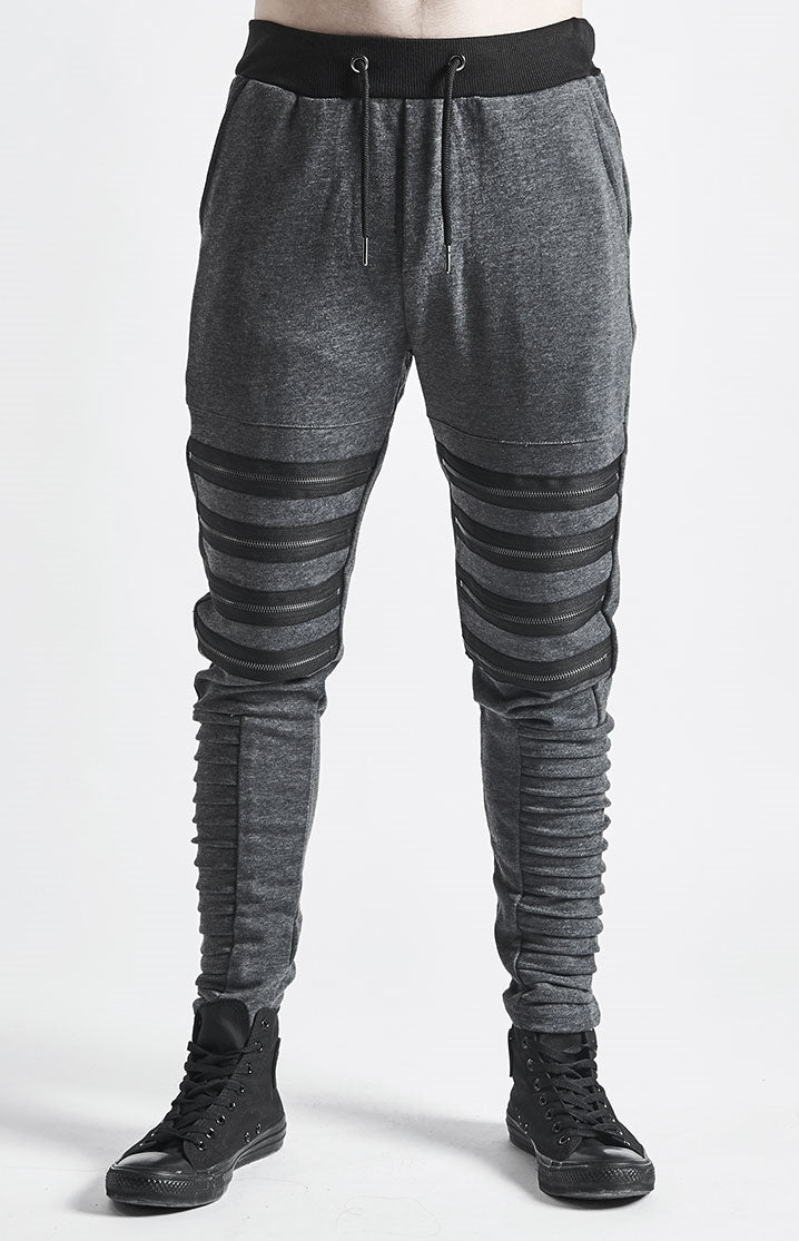 Men's Zipper Knee Korean Style Casual Biker Pants / Tapered Fitted Jogger Trouser