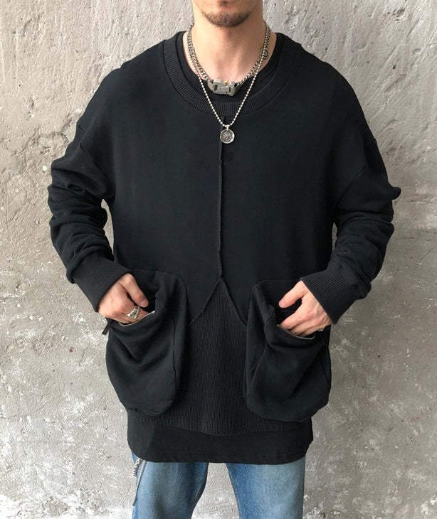 Men's Oversized Double Pocket Drop Shoulder Pullover Sweater
