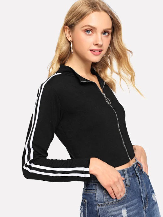 Striped Tape Side Zip Up Tee