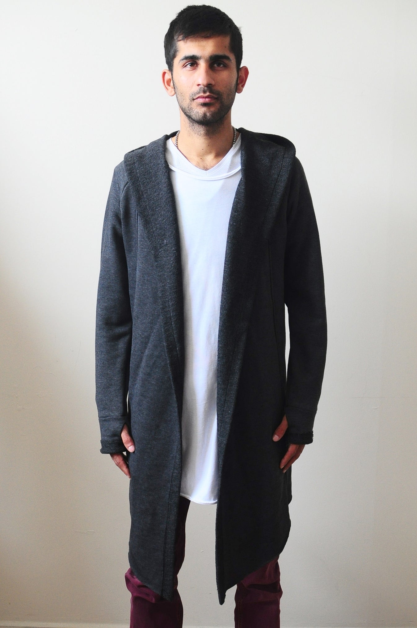 Men's Long Cardigan With Hood / Glove Sleeves Ofelya Boutique