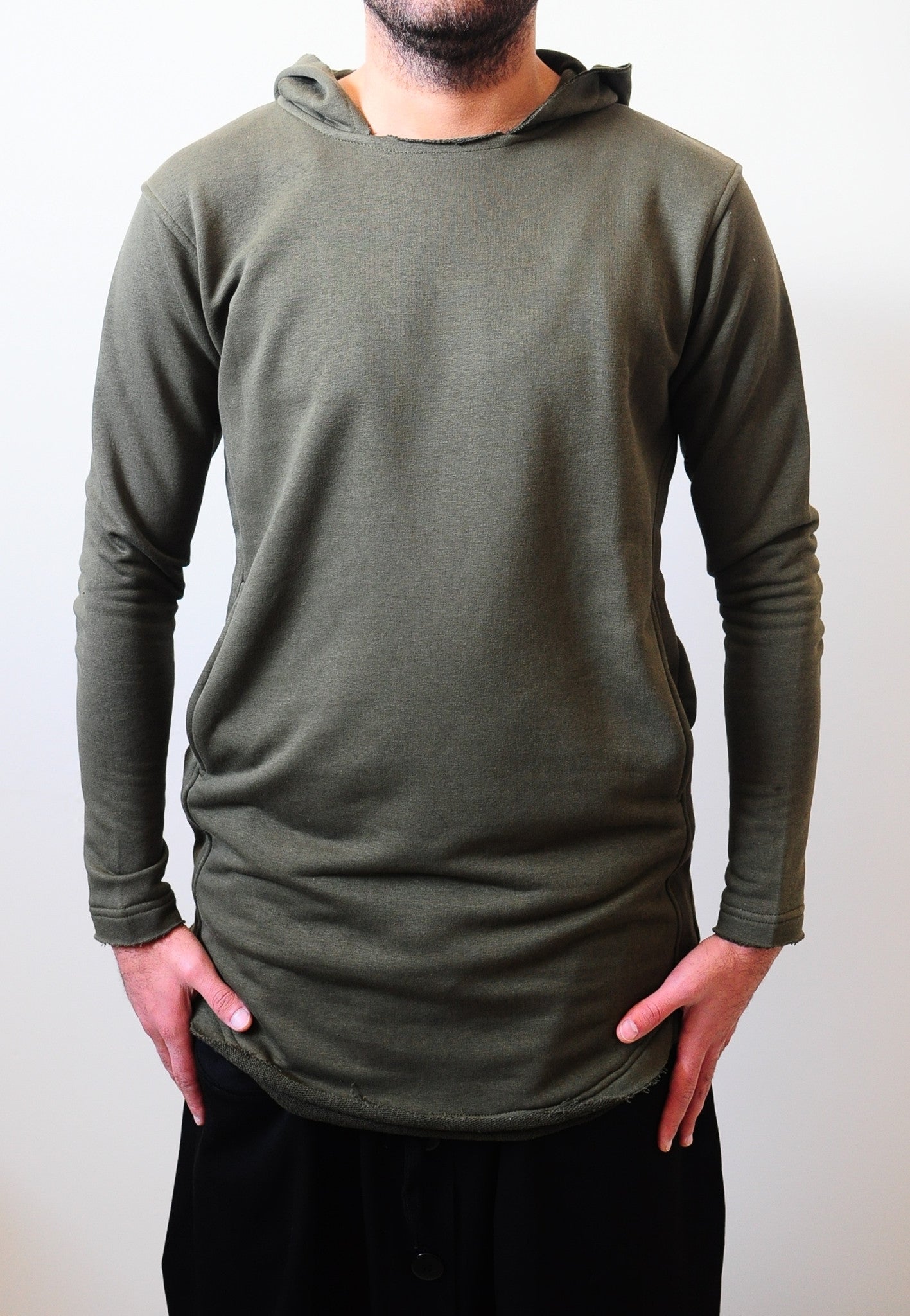 Cotton Wide Round Neck Asymmetric Raw Cut Seam Detail Sweaters Hoodie ...