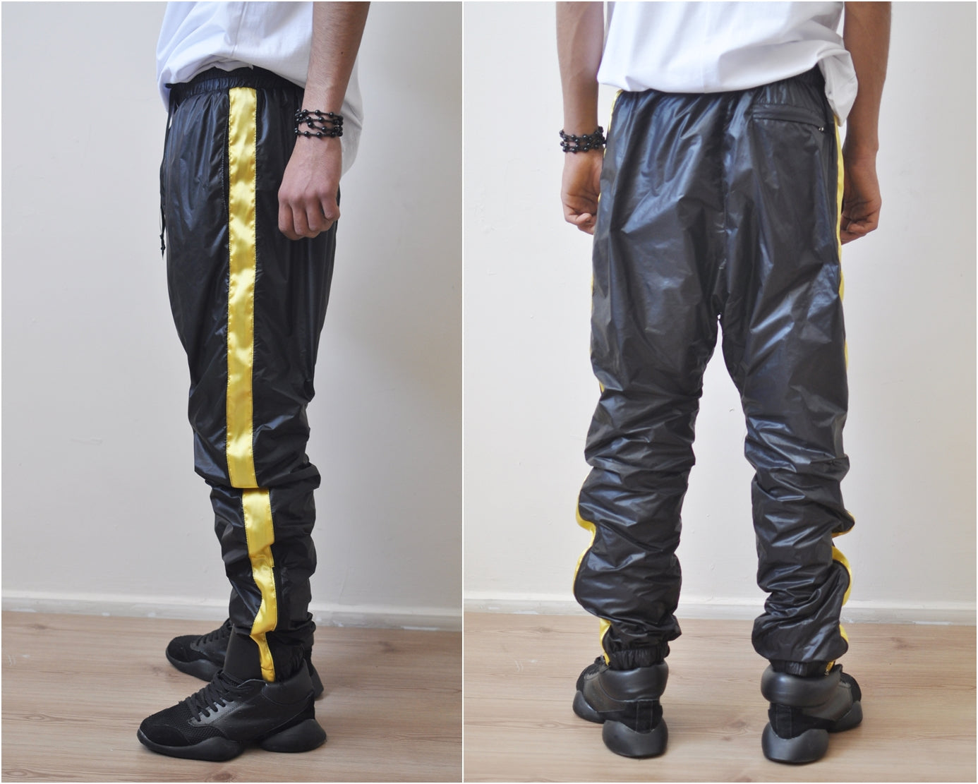 Black Gold Nylon Contrast Side Stripe Jogger Track Pants – Ofelya Boutique