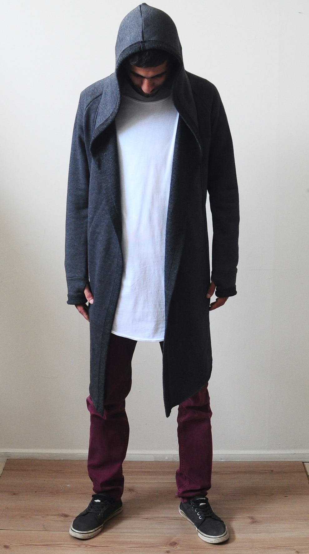 Men's Long Cardigan With Hood / Glove Sleeves Ofelya Boutique