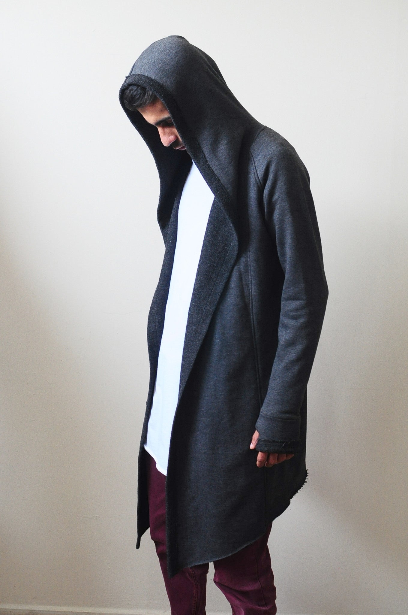 Men's Long Cardigan With Hood / Glove Sleeves Ofelya Boutique