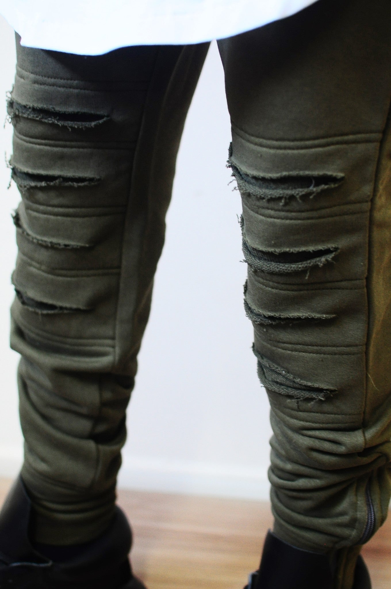 Low Crotch Cotton Distressed Knee Pants for Men Slim-Fit Essential Trouser Jogger-BB221