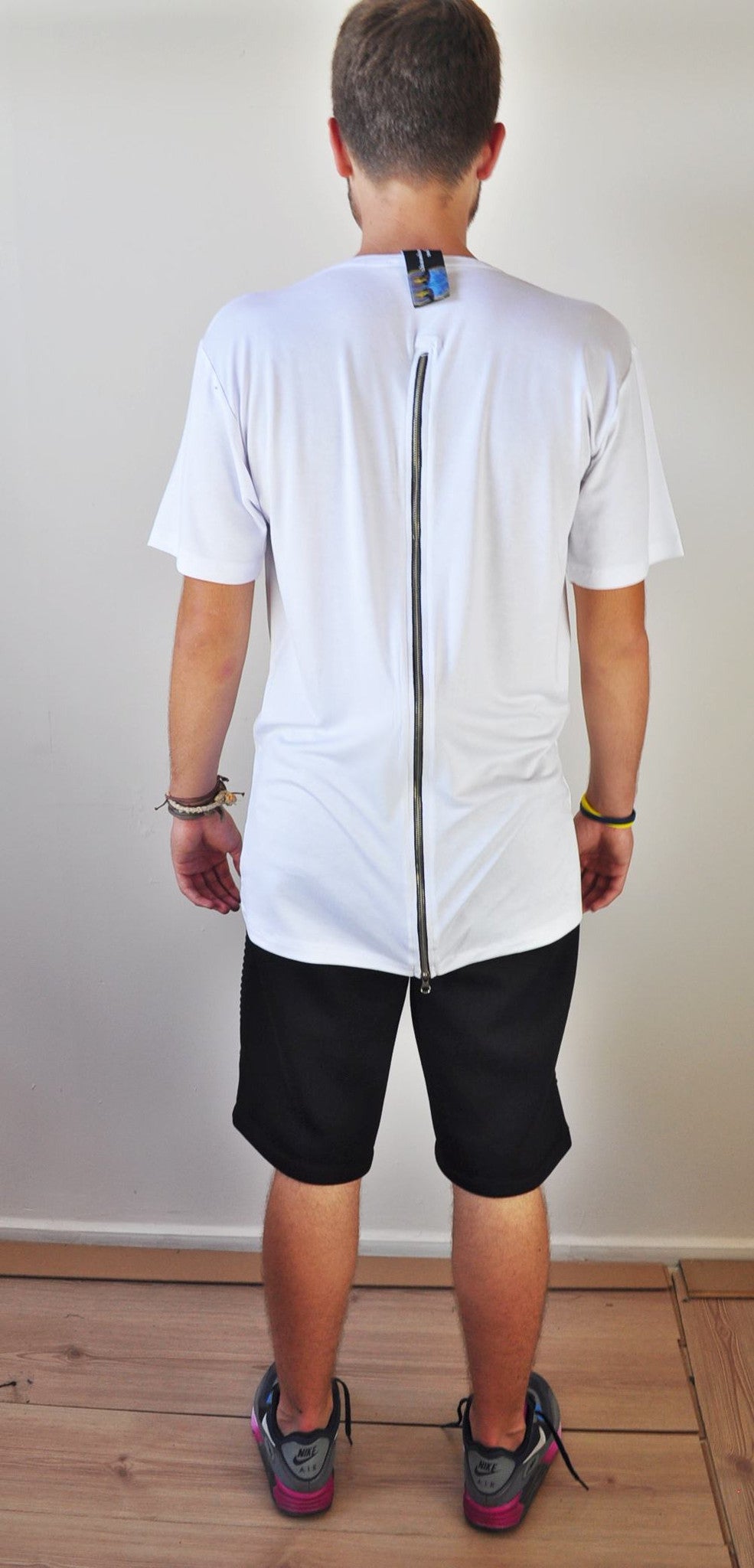 Mens Lengthen Extended Back Full Zipper Design Short Sleeve Tops Tshirt