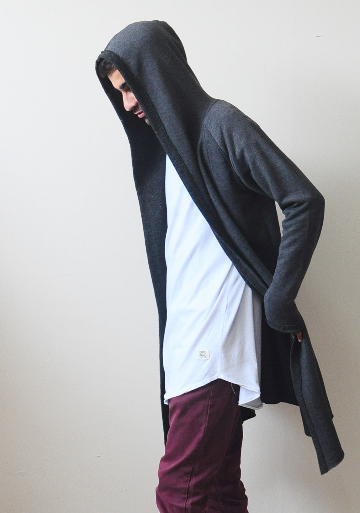 Men's Long Cardigan With Hood / Glove Sleeves Ofelya Boutique