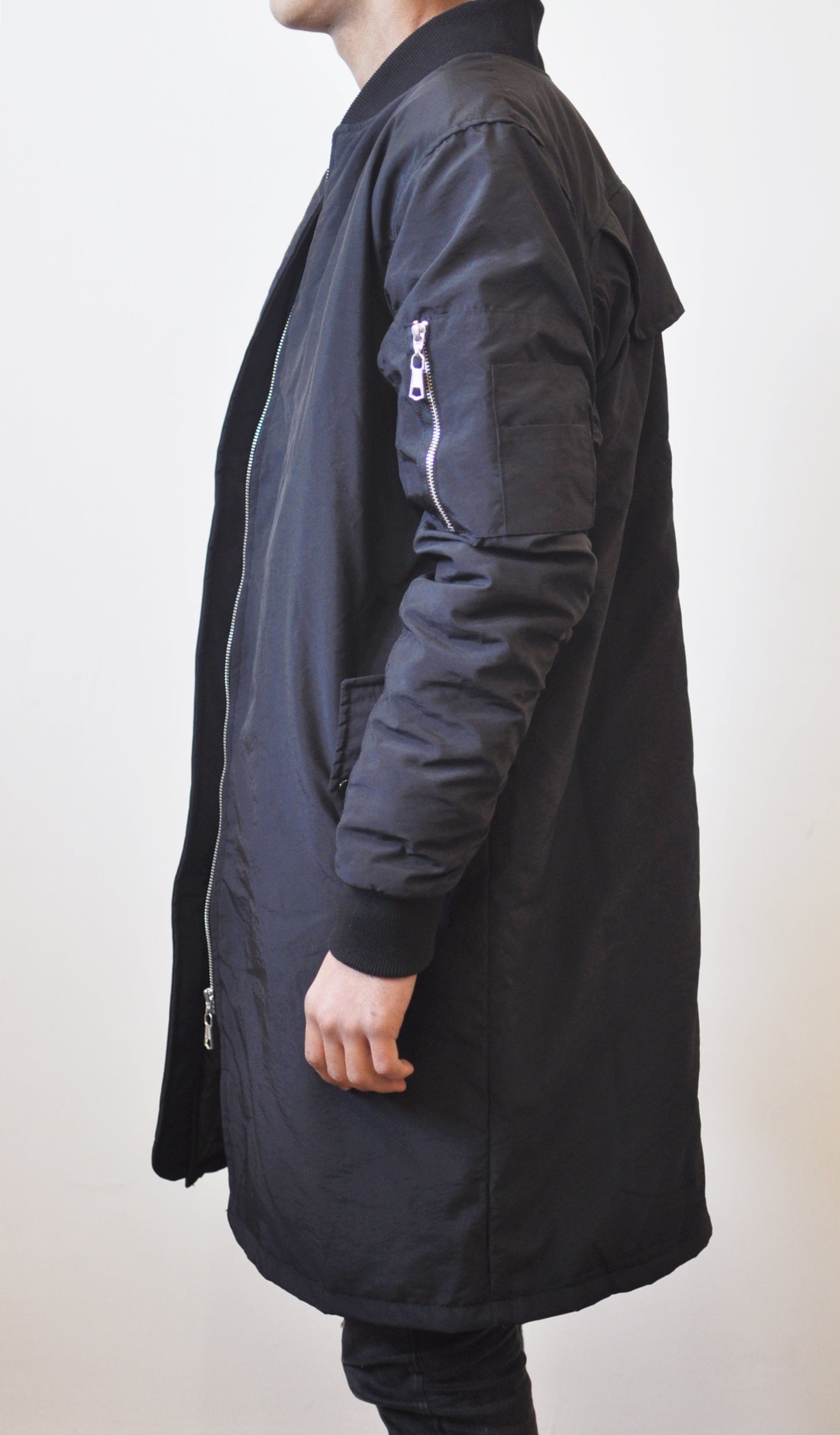 Men's Oversized Full Lenght Coated Field Jacket Coat / Vanta Black Hunter Full Zipper Quilted Back Pocket