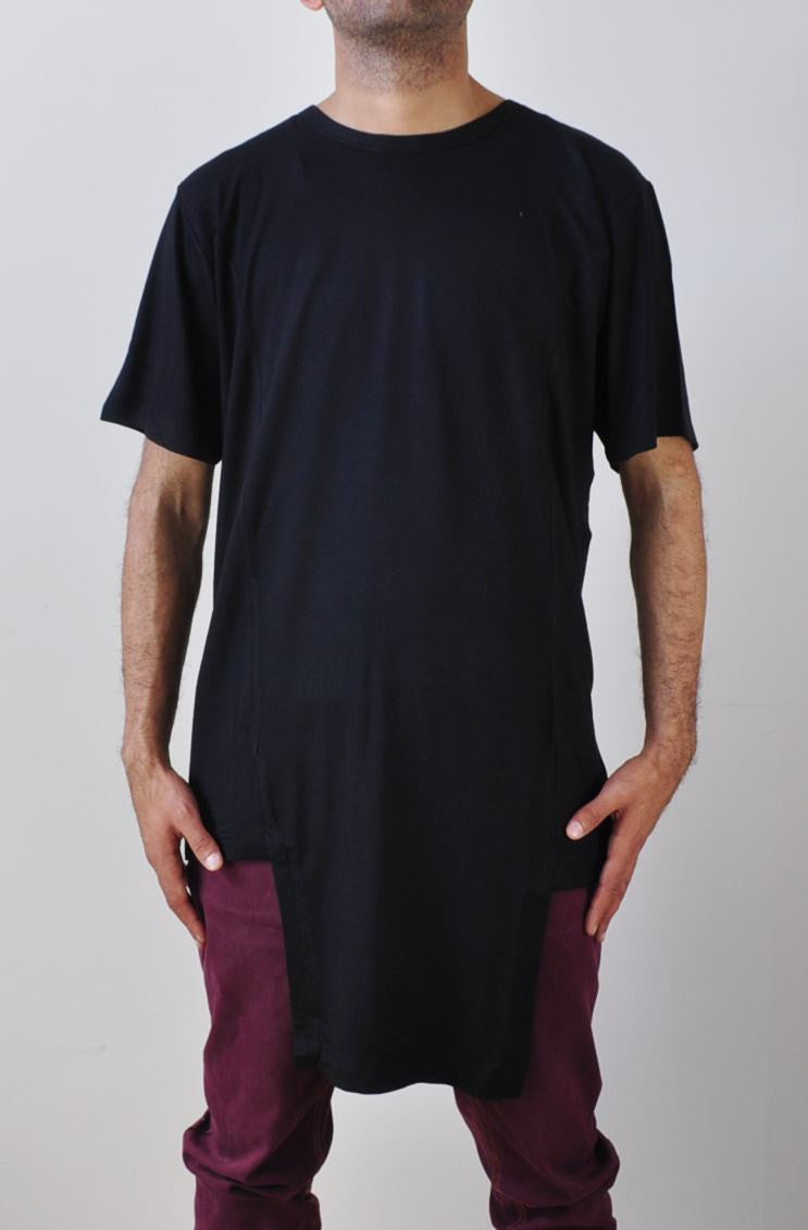 Extended Viscose Cotton Long Length -ont flap panel to the hem- T-shirt