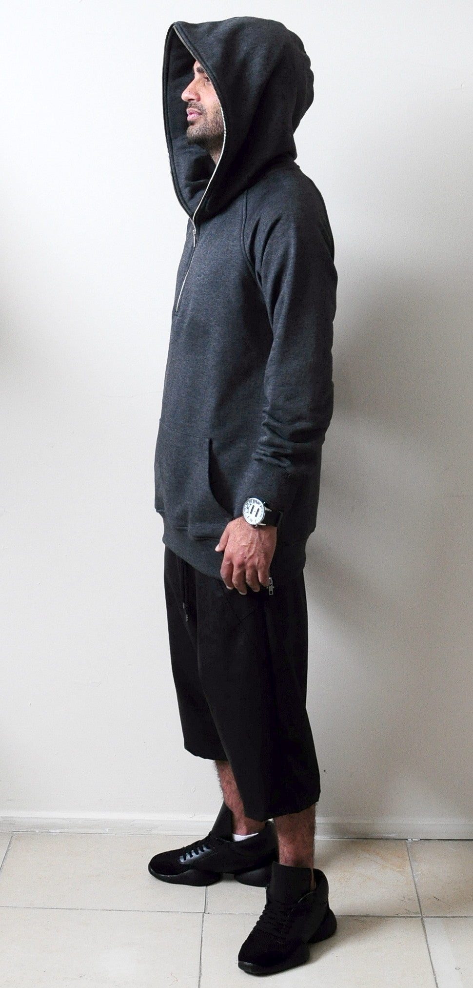 BM KANYE Dark KW Long Sleeve Side Zip Half-Zip Essential Extended Combed  Cotton Hoodie