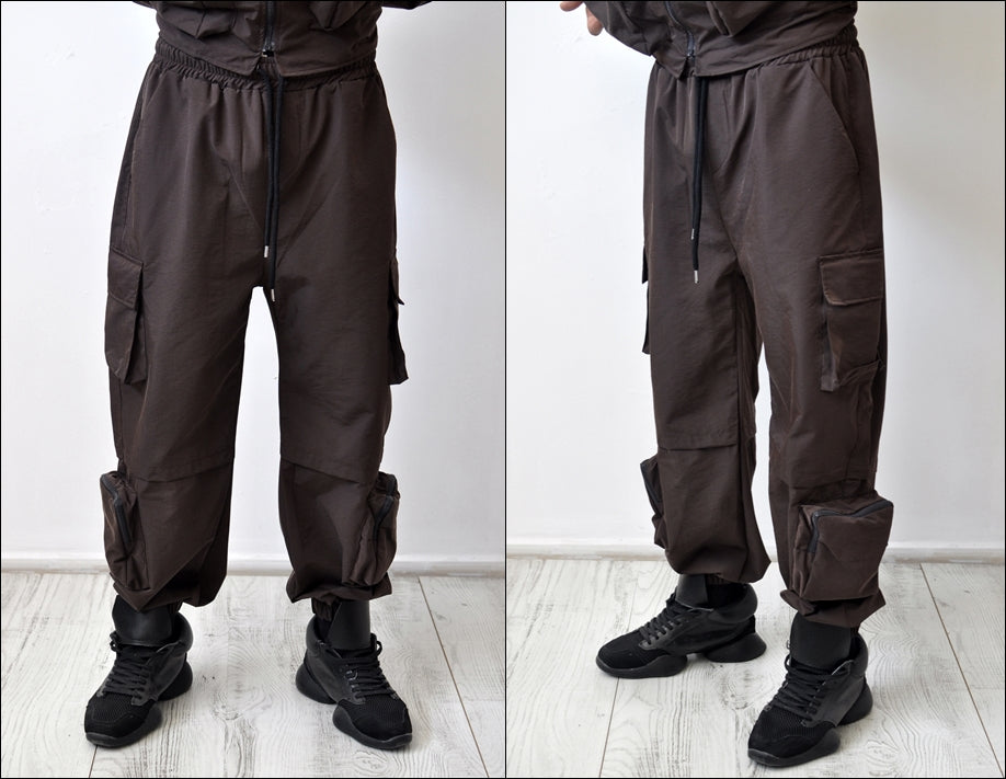 2 Pieces Sets Men Fashion Detachable Cargo Waistcoat With Pockets Military Jacket And Loose Fit Elastic Waist Pants Hip Hop Set