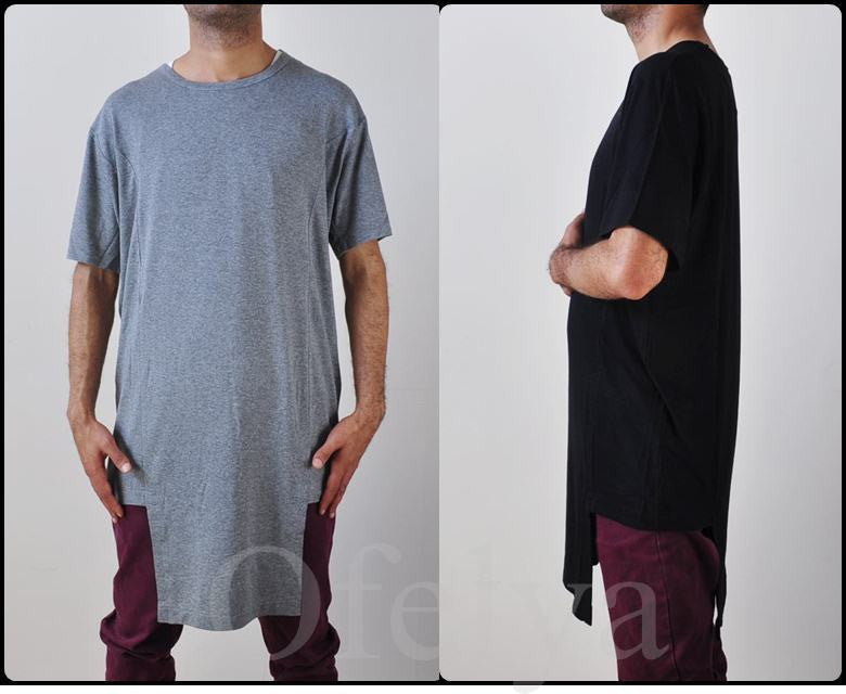 Extended Viscose Cotton Long Length -ont flap panel to the hem- T-shirt