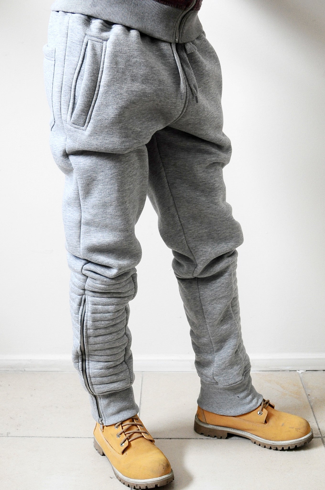 Quilted Ankle Sides and Front Panels Fit Skinny Track Sweatpant Trouser Pant