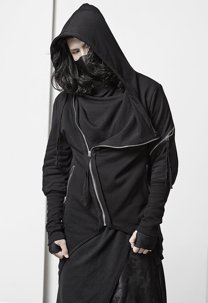 Men's Ninja Punk Webbing Gothic Asymmetrical Hoodie