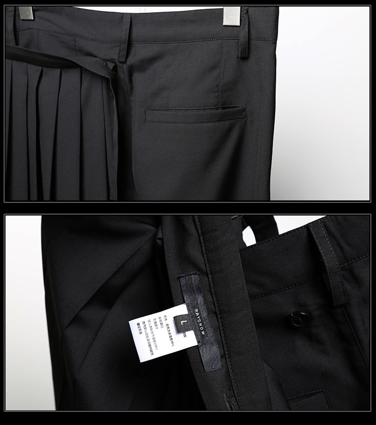 Detachable Wrap Skirt Layer Suit Pants / Pleated Skirt